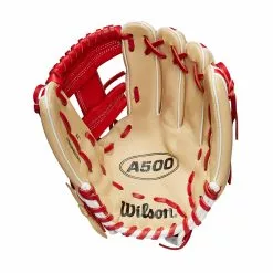 Wilson A500 Youth Baseball Glove - 11" -Wilson Sales Store WBW100900 1 A500 BB 11 Boys Blonde Red White.png.high res